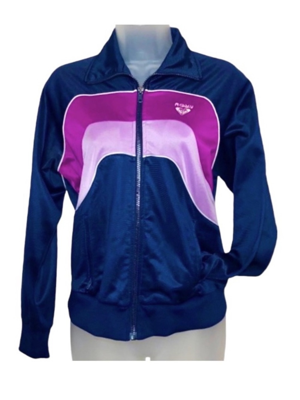90s Vintage Roxy Colorblock Stripe Full Zip Jacket Pockets Sporty Purple Navy